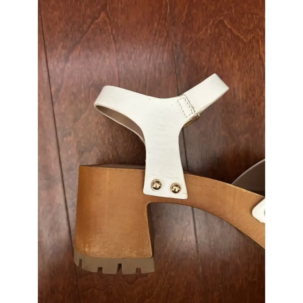 Call It Spring White Vegan Leather Platform Clog Sandals with Studs, Size 8.5